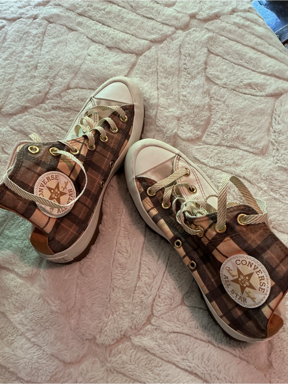 Converse Brown Plaid High-Top Sneakers